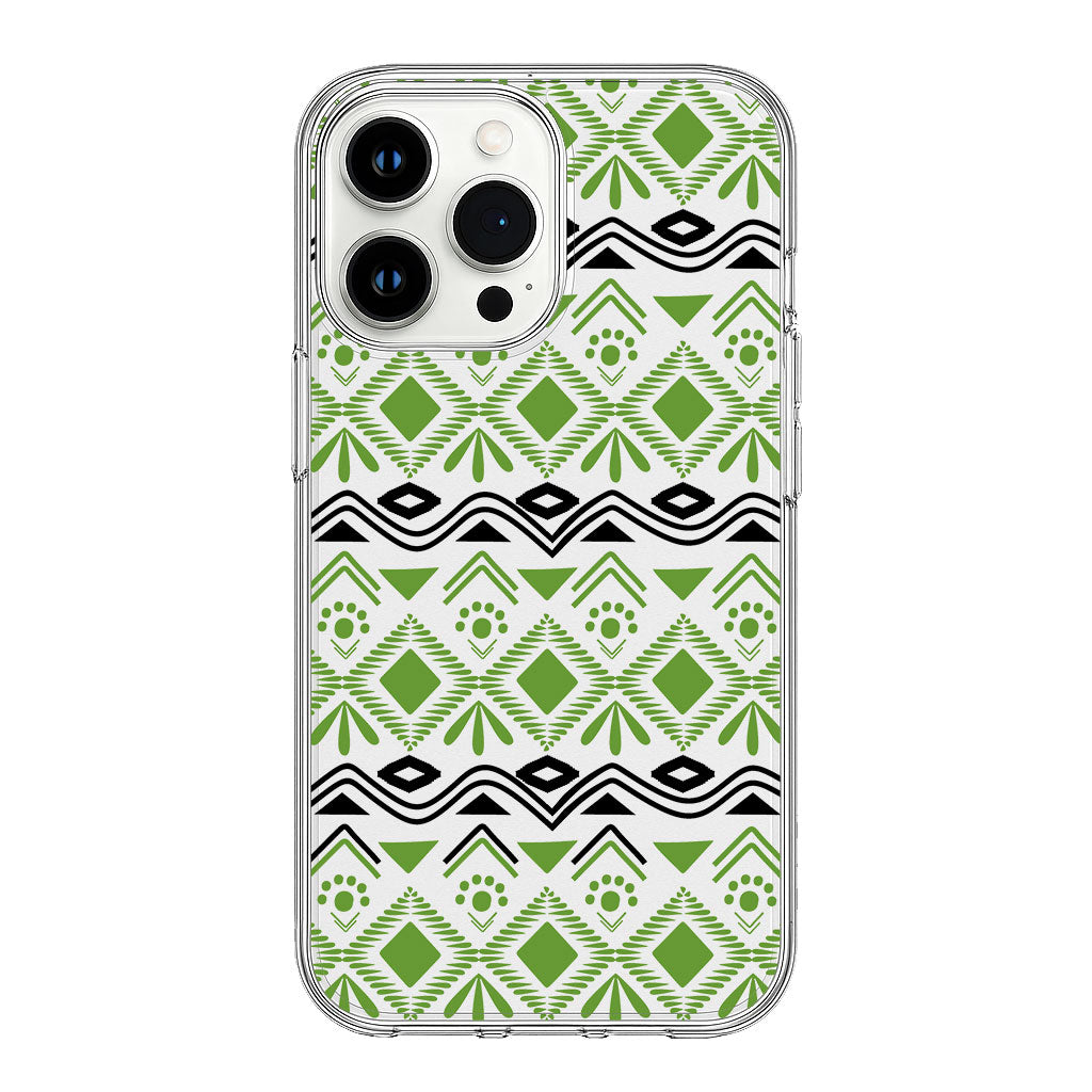 Green Tribal Geometric Pattern Design Clear Silicone Cover