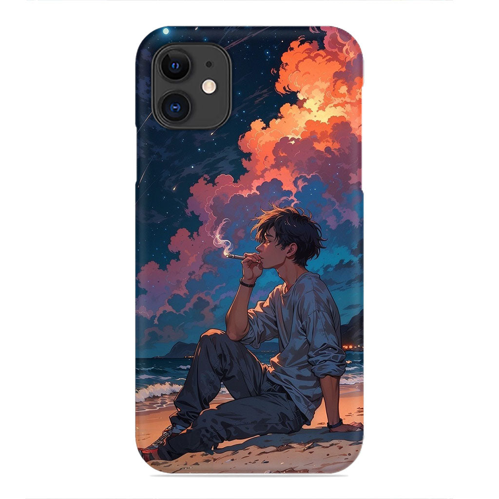 Midnight Reflections: Smoke and Solitude by the Sea Phone Case
