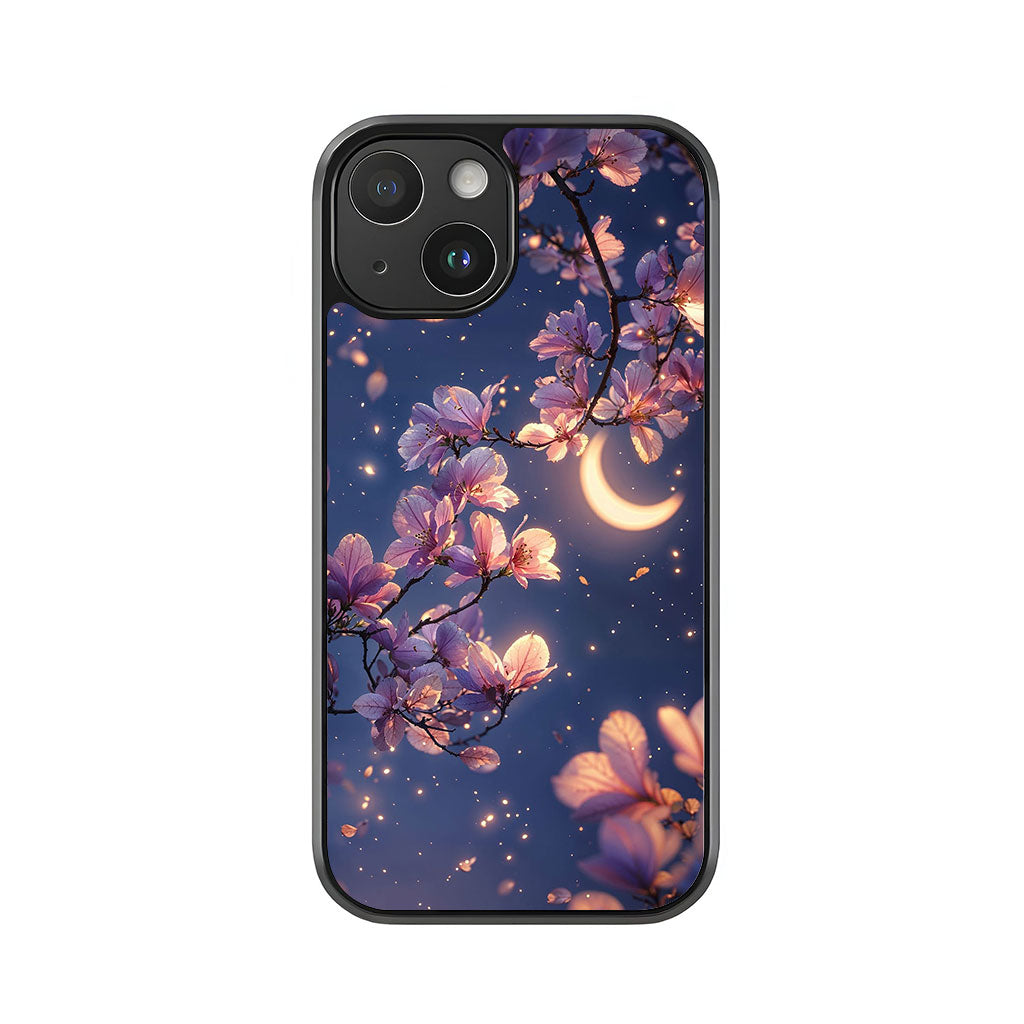 Blooming Pink Magnolia Phone Case - Moon and Stars Design Metal Case
