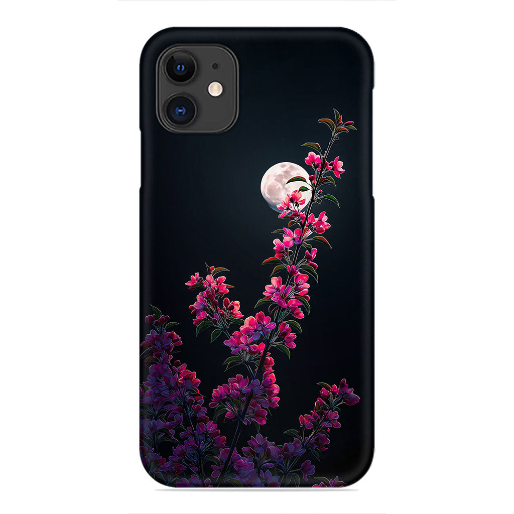 Pink Cherry Blossom Phone Case - Full Moon and Night Design