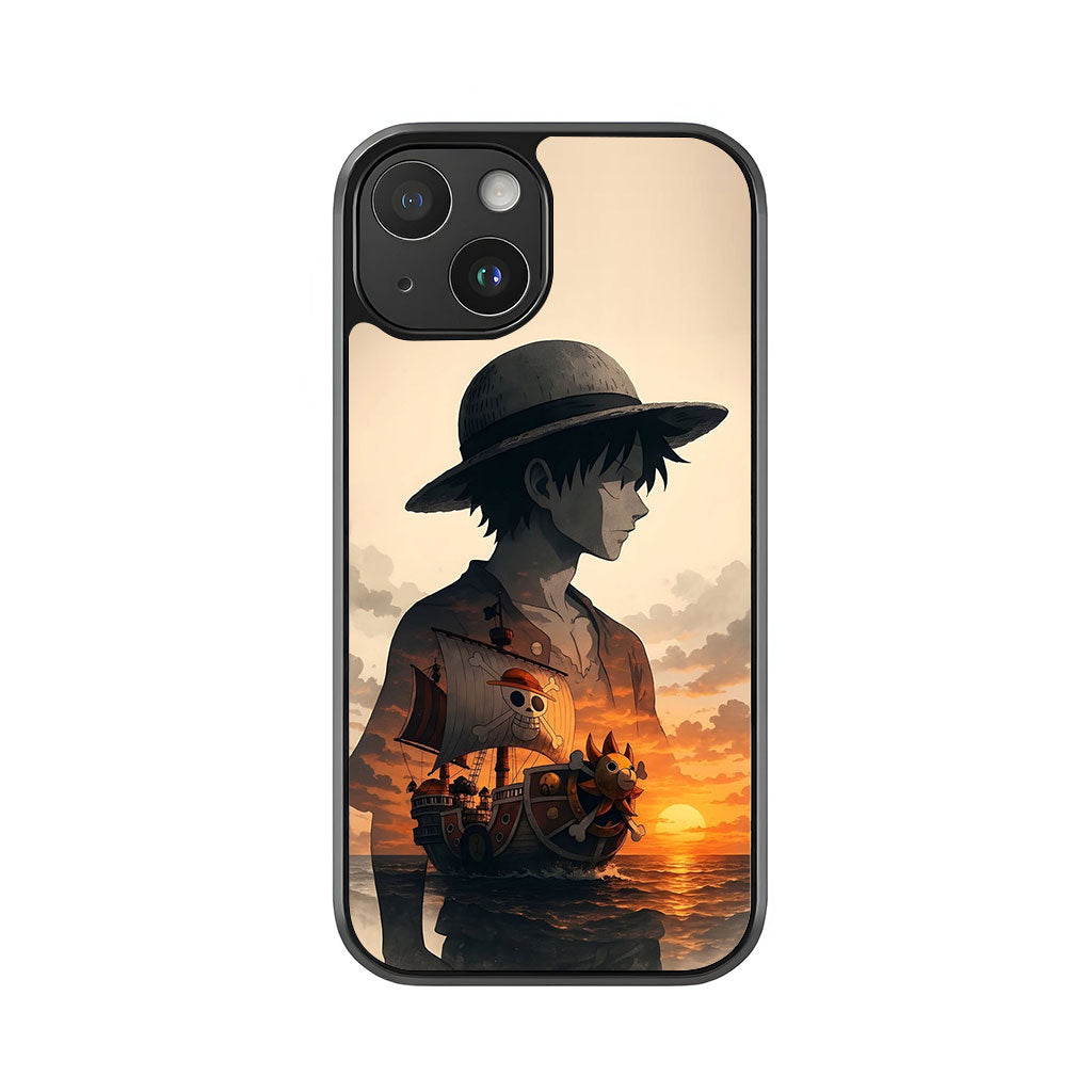 Monkey D. Luffy Silhouette Phone Case - Thousand Sunny Sunset Design Metal Case