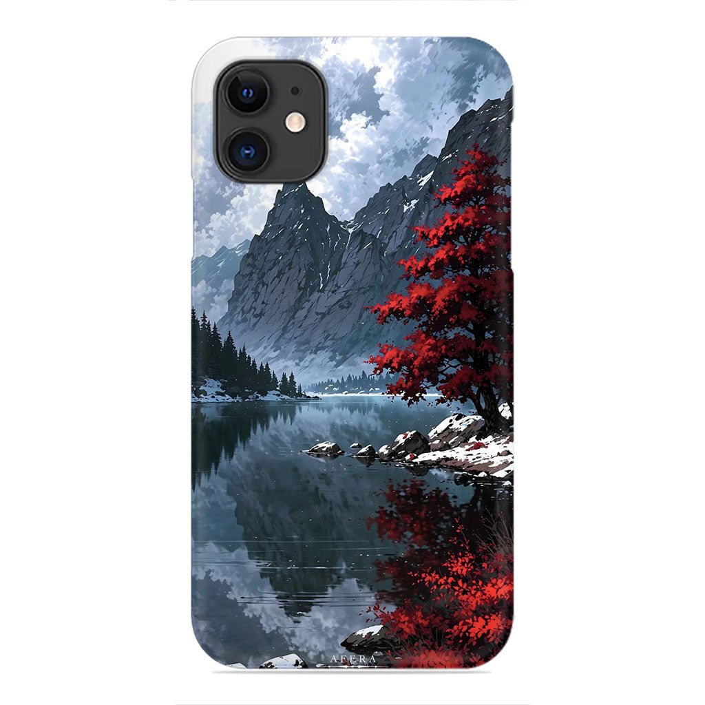 Winter Mountain Phone Case - Red Tree Landscape Design