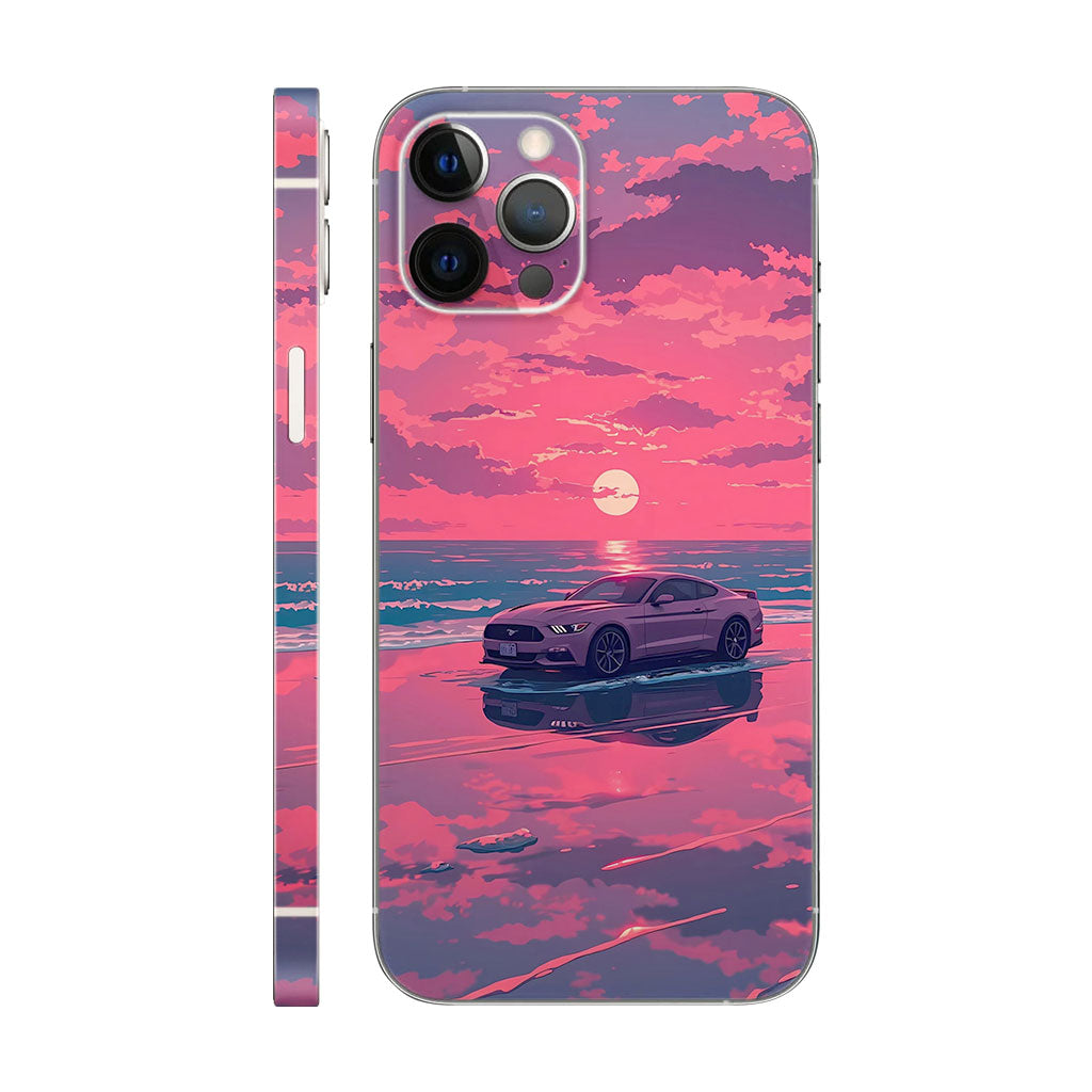 Classic Mustang Phone Case - Pink Sunset Beach Design 6D Skin