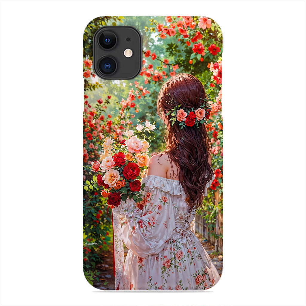Woman with Bouquet Phone Case - Romantic Rose Garden Design
