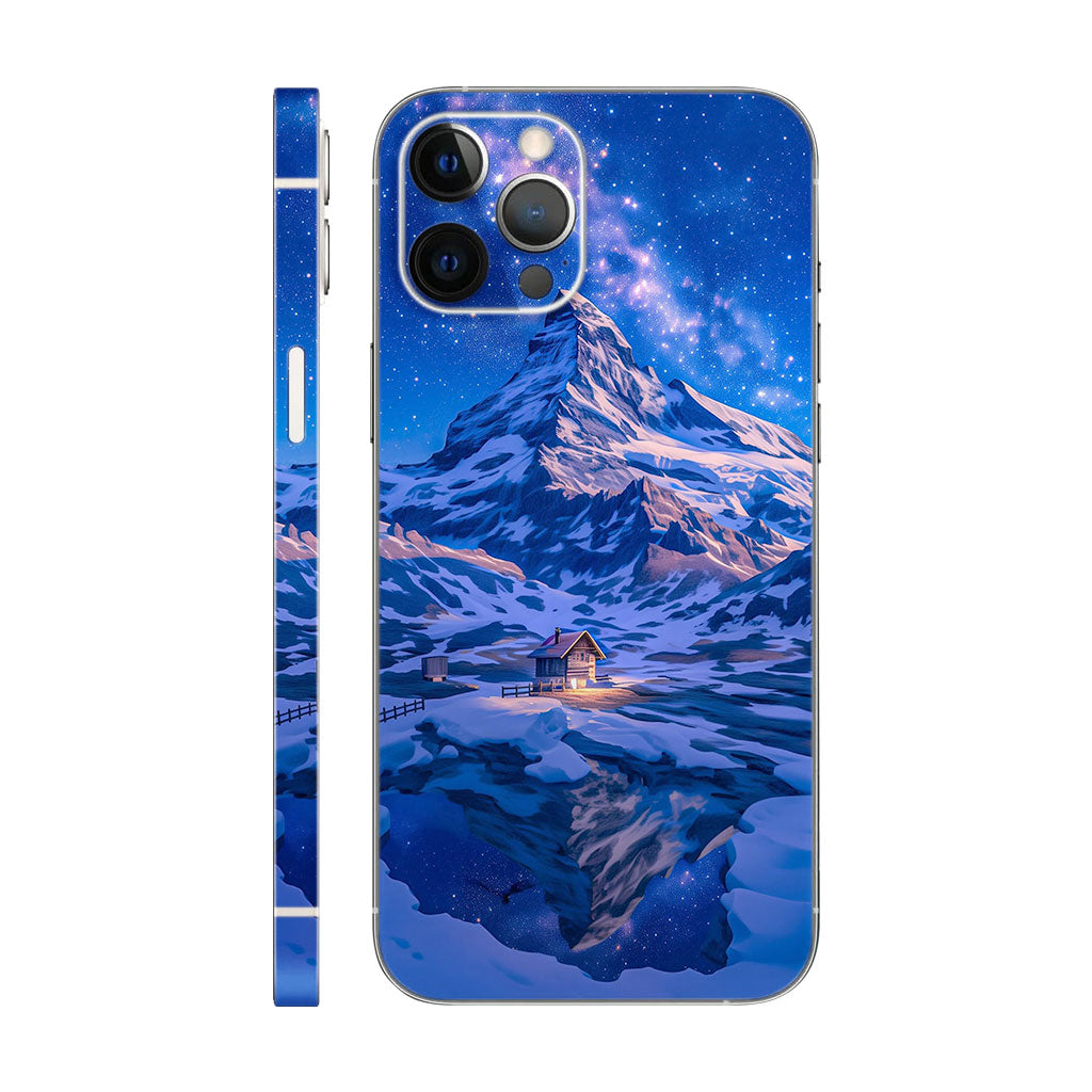 Snowy Mountain Phone Case - Starry Night Cabin Design 6D Skin