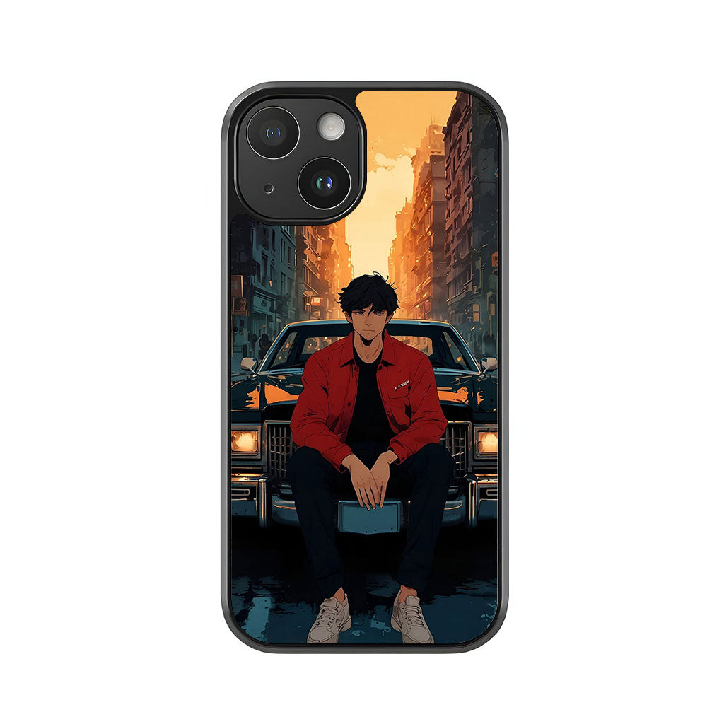 Urban Character Phone Case - Classic Car Sunset Design Metal Case