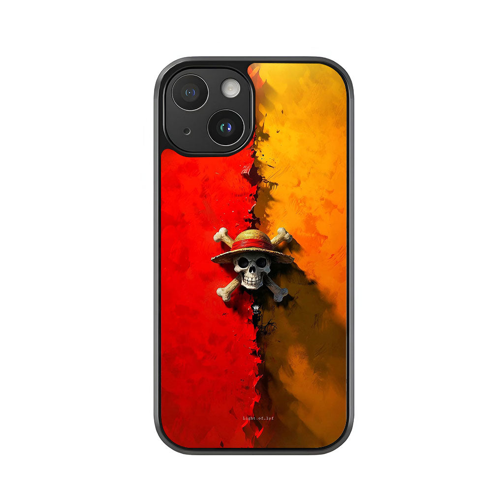 One Piece Jolly Roger Phone Case - Red & Yellow Split Design Metal Case