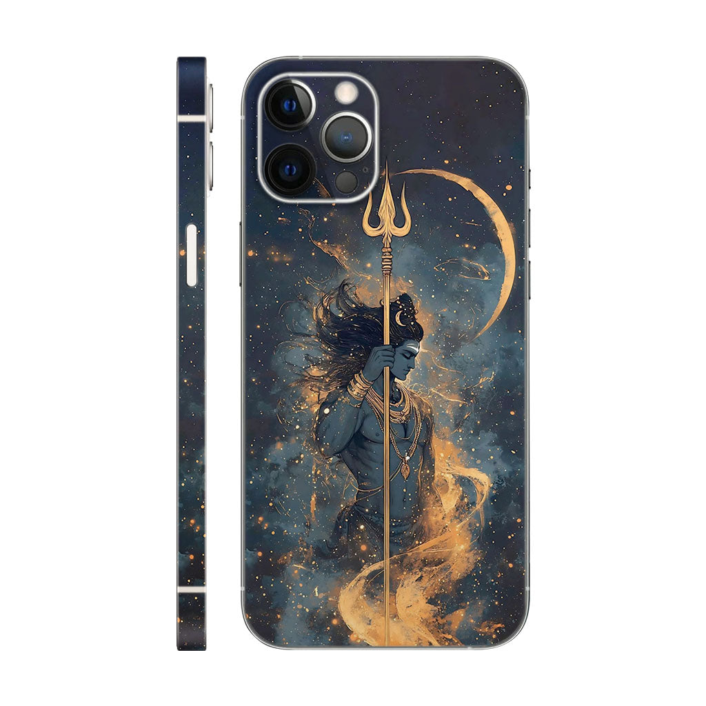 Lord Shiva Phone Case - Golden Trishul & Crescent Moon Design 6D Skin