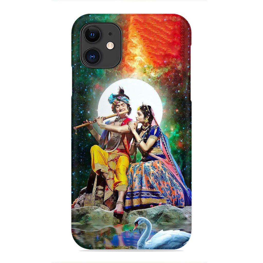 Divine Love of Radha Krishna Under the Cosmic Moon Phone Case