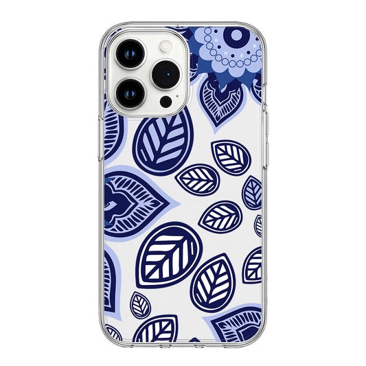Blue Floral and Leaf Pattern Design Clear Silicone Cover