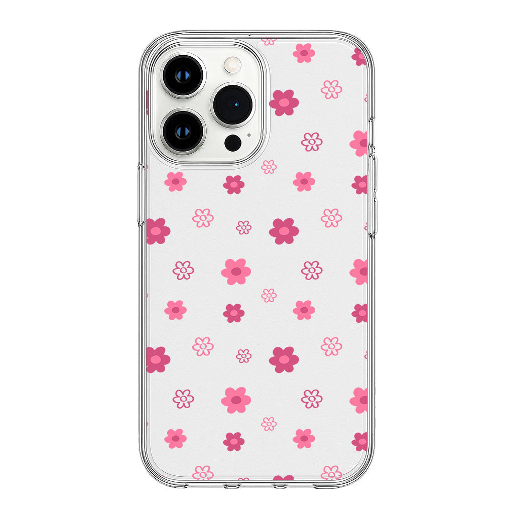 Playful Pink Floral Pattern-Minimal Daisy Design Clear Silicone Cover