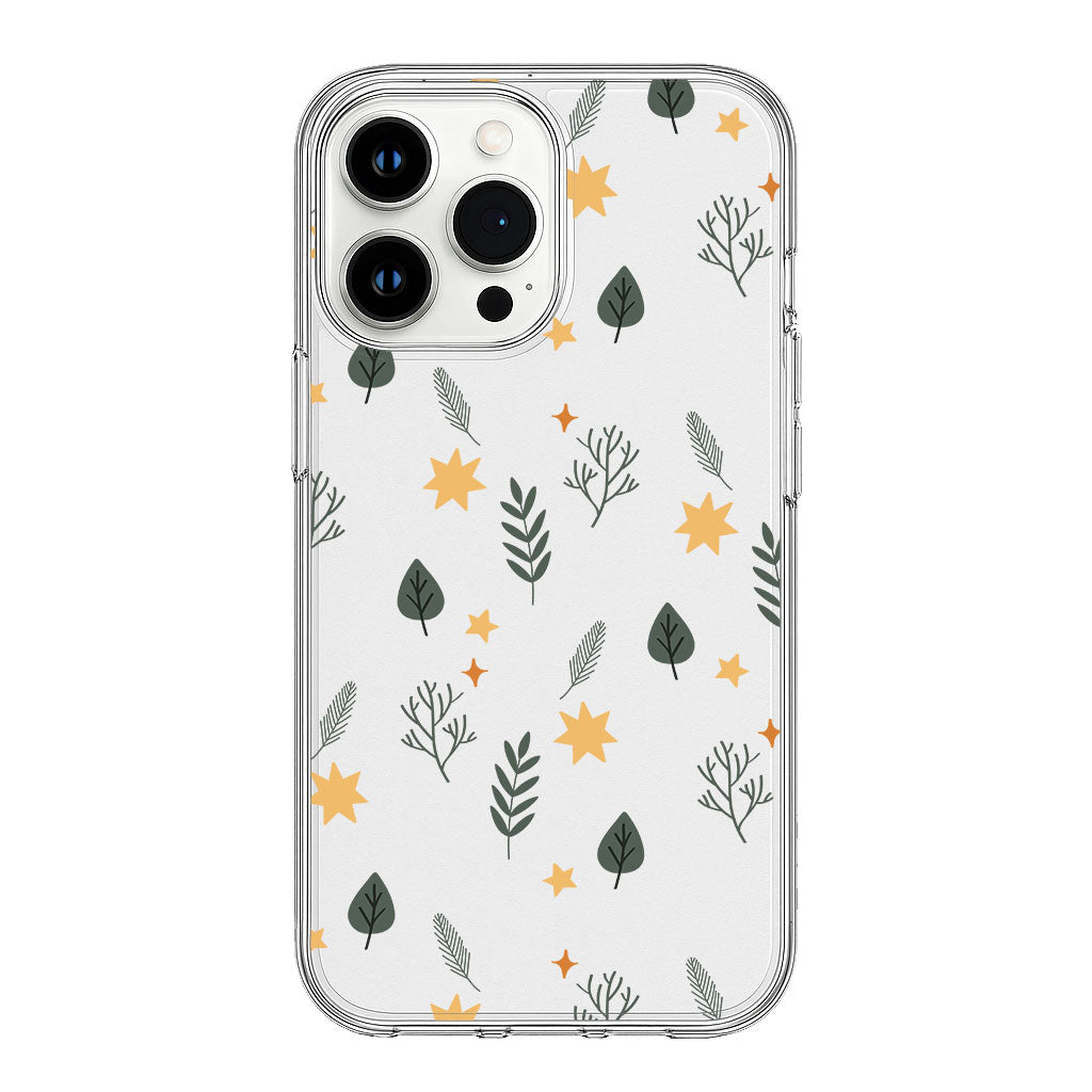 Minimalist Autumn Leaves and Stars Clear Silicone Cover