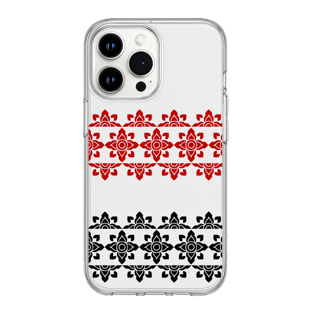 Red & Black Ethnic Floral Band Pattern Clear Silicone Cover