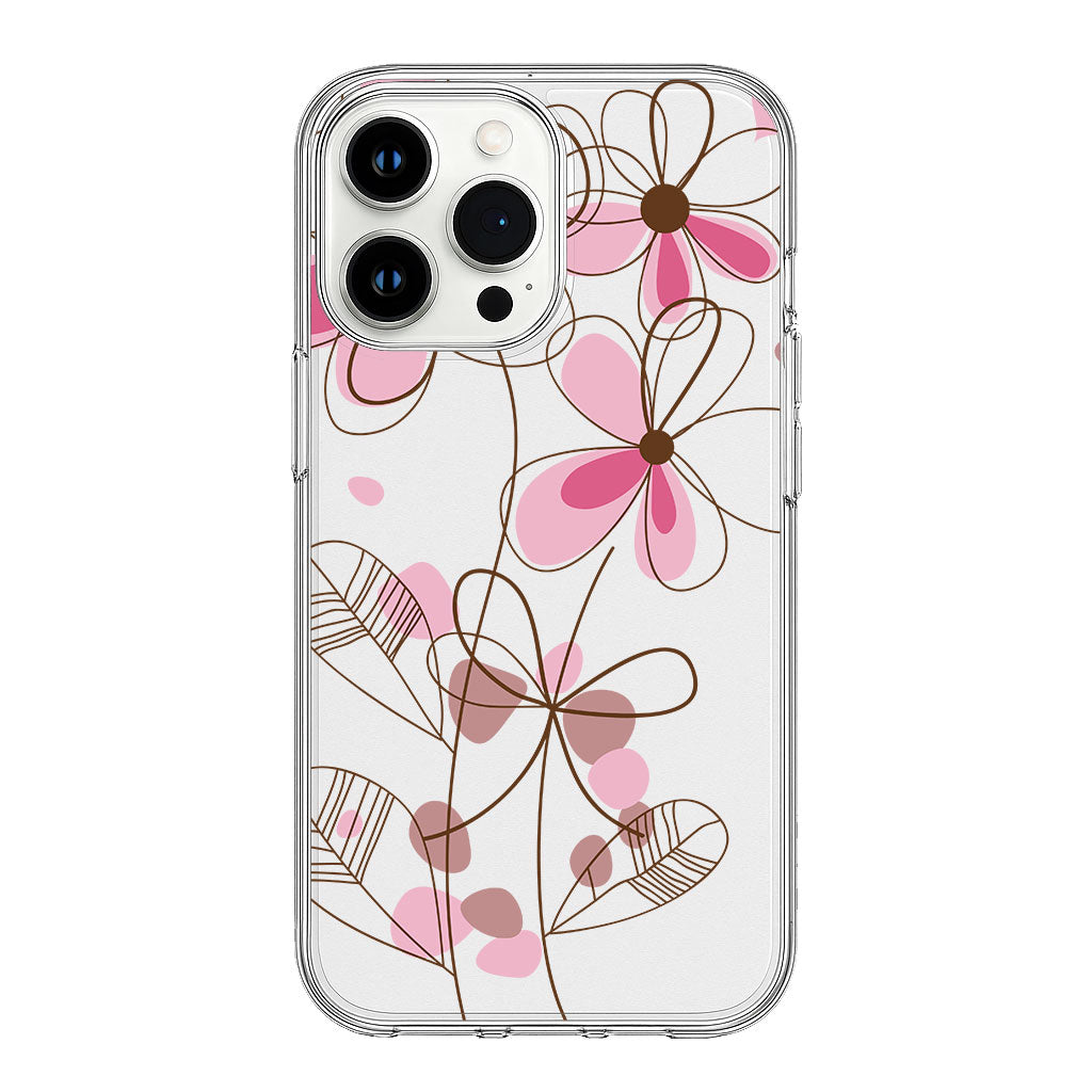 Abstract Pink Floral and Leaf Design Clear Silicone Cover