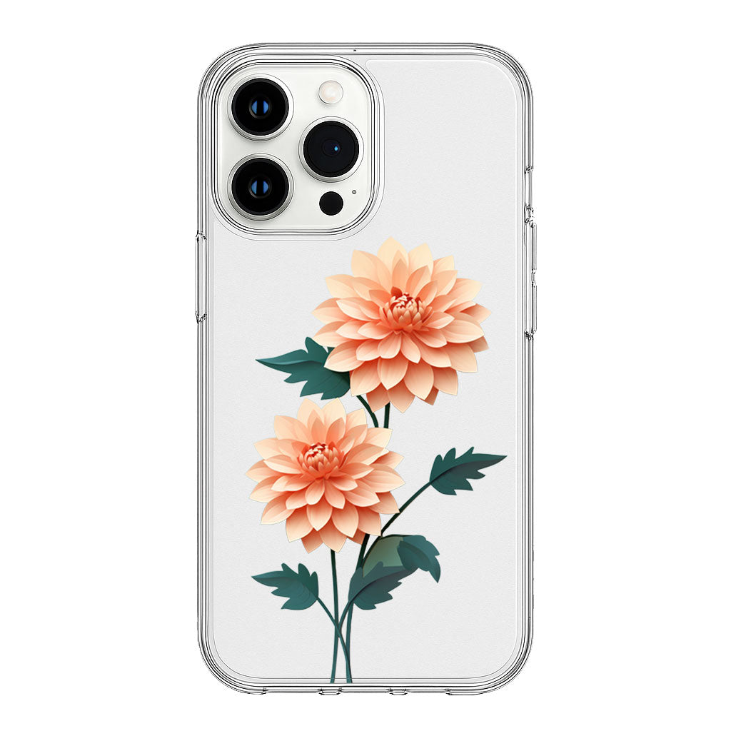 Elegant Peach Dahlia Flower Design Clear Silicone Cover