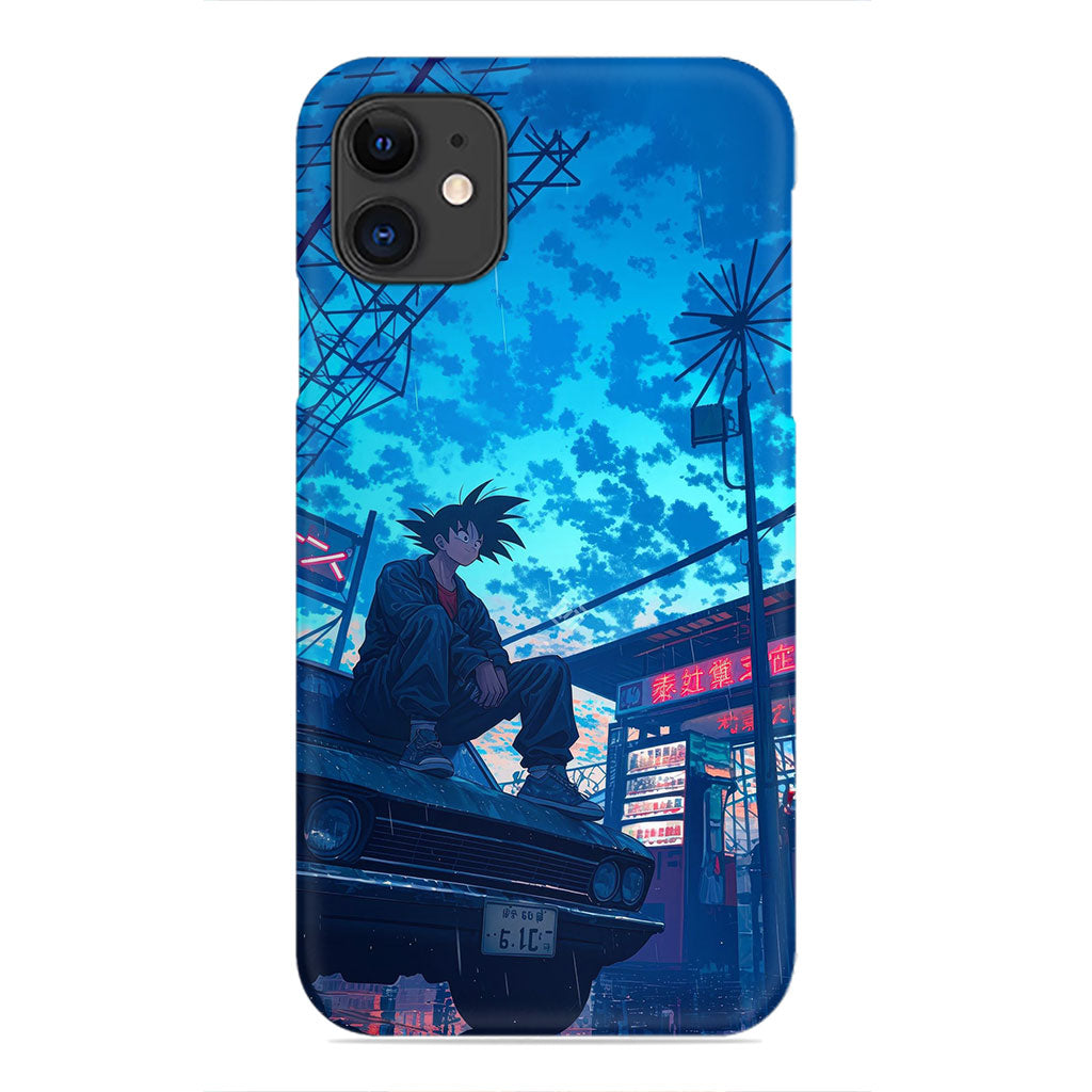 Neon Twilight: Goku in the Urban Skyline Phone Case