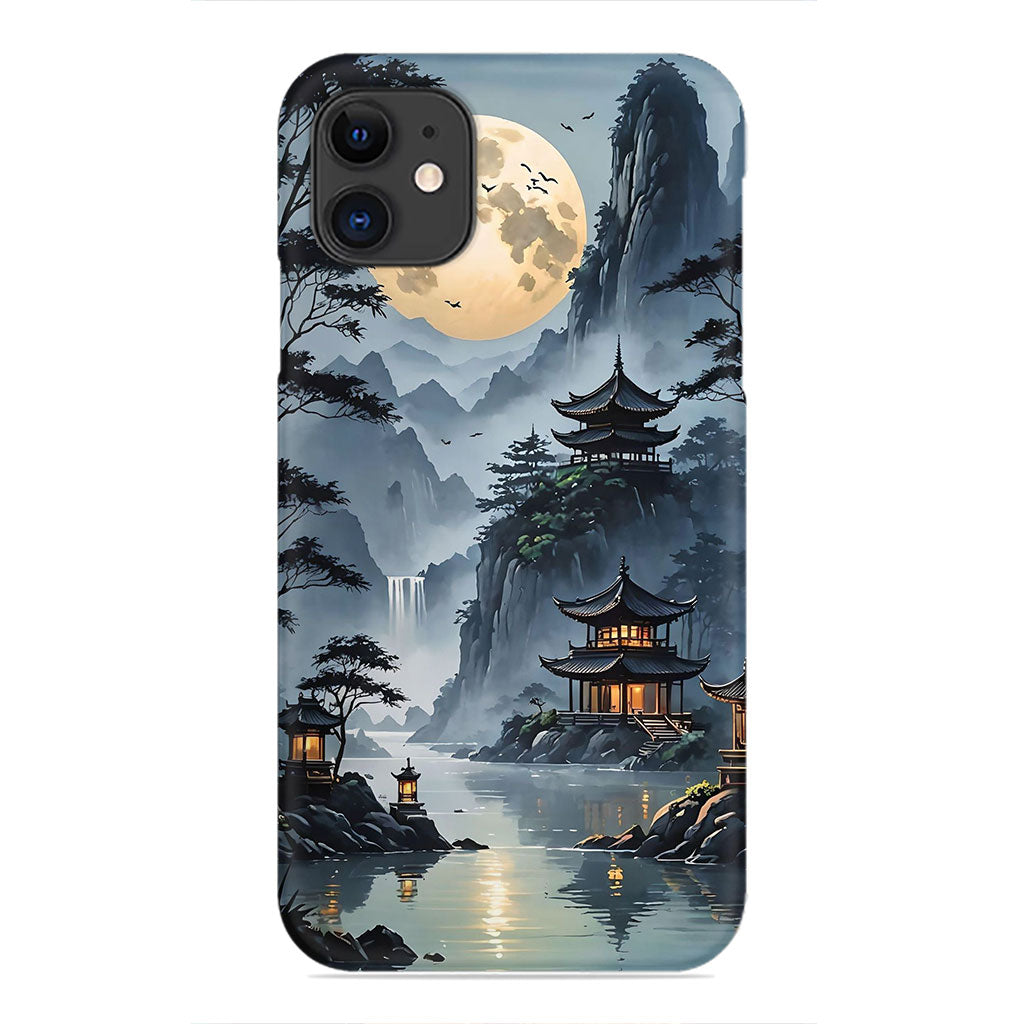 Moonlit Serenity: Tranquil Temples of the East Phone Case