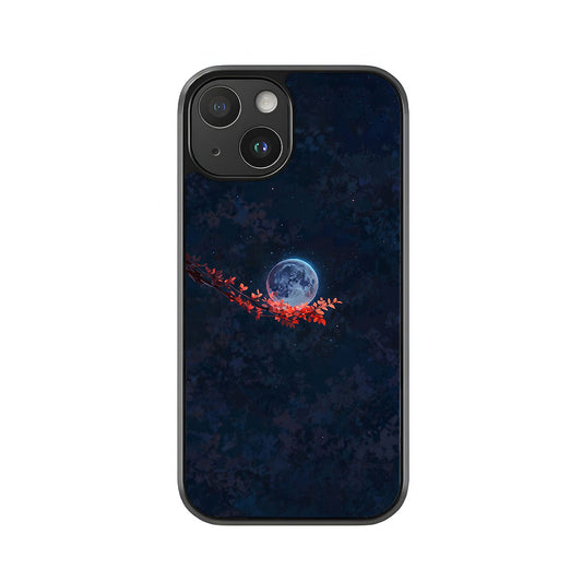 Lunar Blossom Phone Case – Full Moon with Red Leaves Metal Case