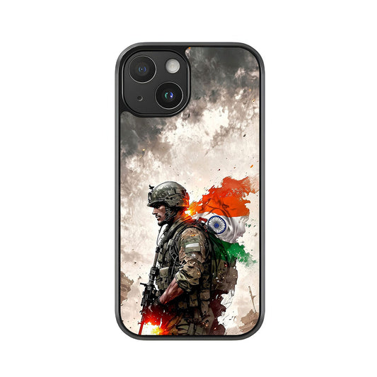 Indian Army Pride Phone Case – Soldier with Tricolor Flag Metal Case
