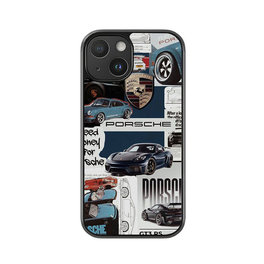 Porsche Automotive Collage Phone Case - Vintage Car Design Metal Case