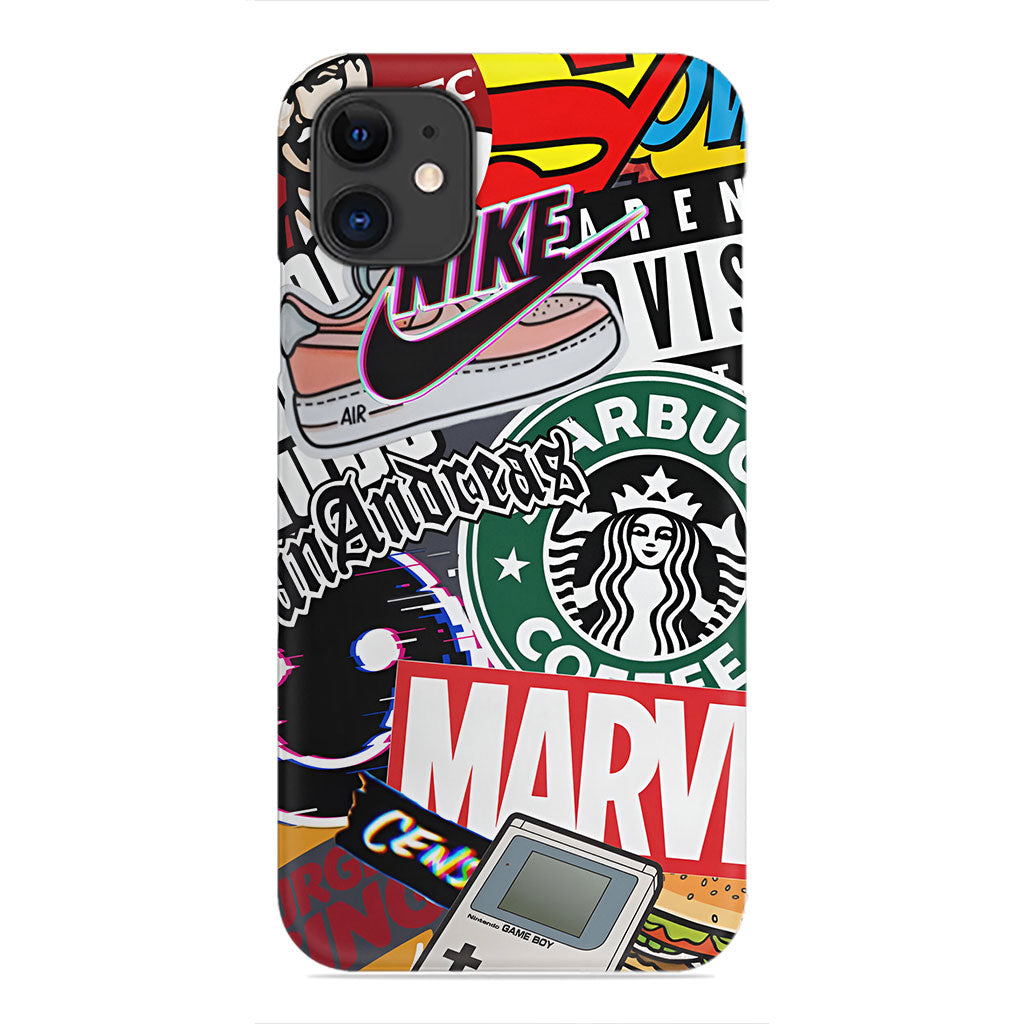 Pop Culture Sticker Collage Phone Case - Nike and Marvel Design