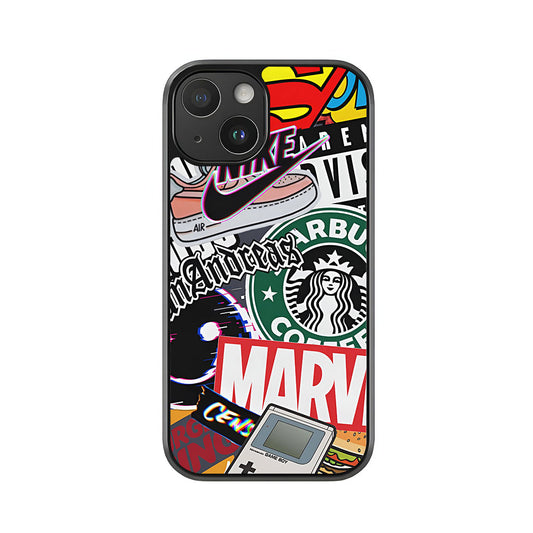 Pop Culture Sticker Collage Phone Case - Nike and Marvel Design Metal Case