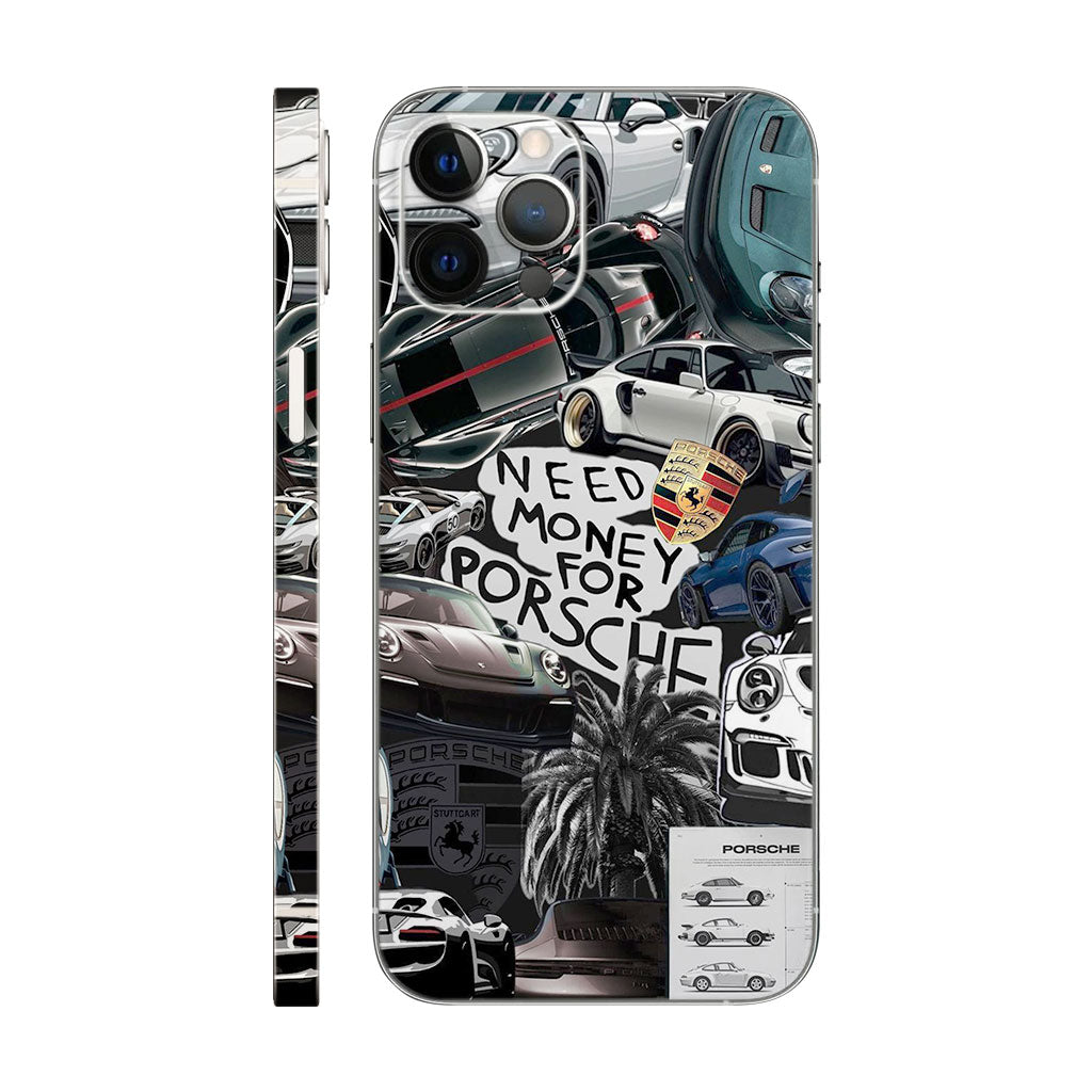 Porsche Car Collage Phone Case - "Need Money for Porsche" Design 6D Skin