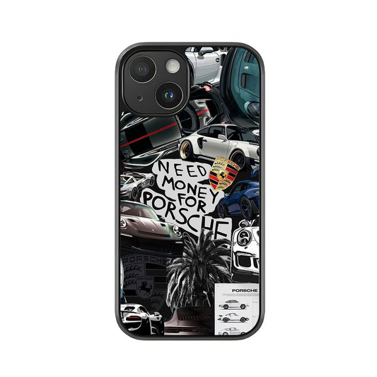 Porsche Car Collage Phone Case - "Need Money for Porsche" Design Metal Case