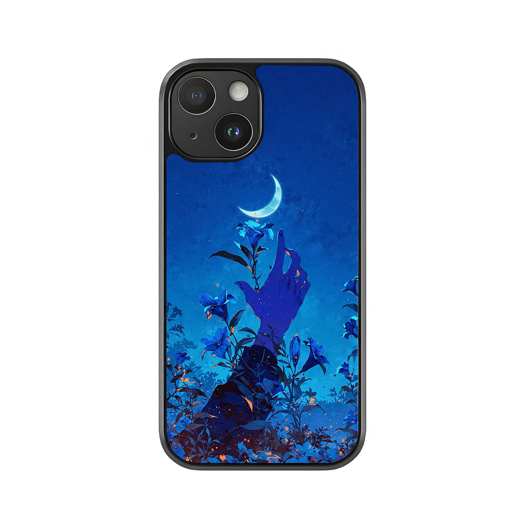 Night Blue Floral Phone Case - Hand Reaching for Moon Design Metal Case