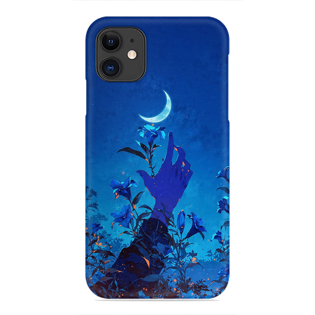 Night Blue Floral Phone Case - Hand Reaching for Moon Design