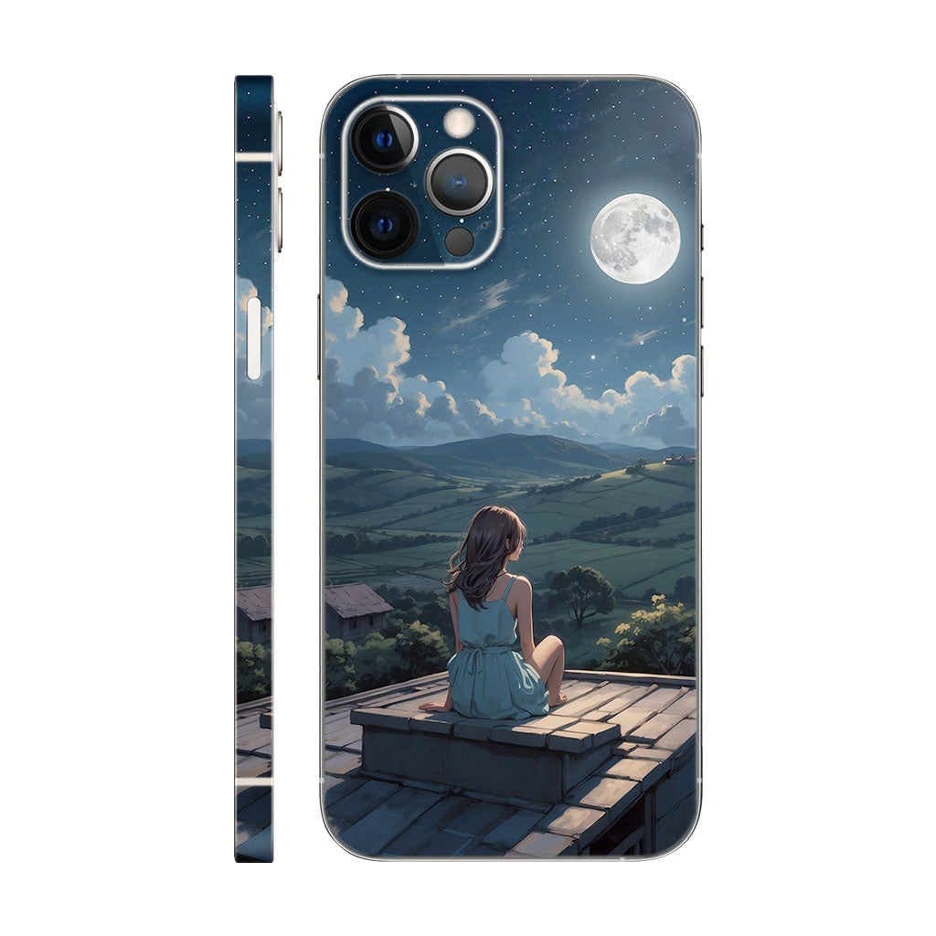 Stargazing Girl Phone Case - Night Sky and Full Moon Design 6D Skin