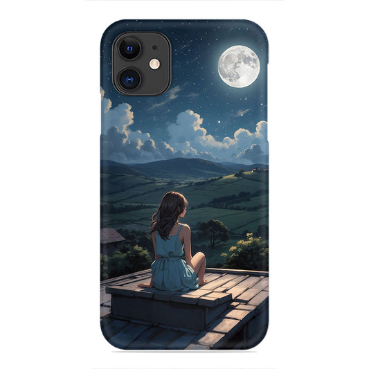 Stargazing Girl Phone Case - Night Sky and Full Moon Design