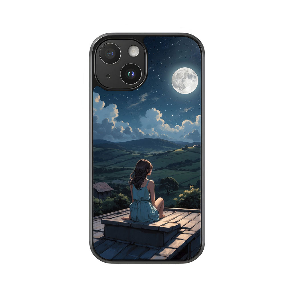 Stargazing Girl Phone Case - Night Sky and Full Moon Design Metal Case