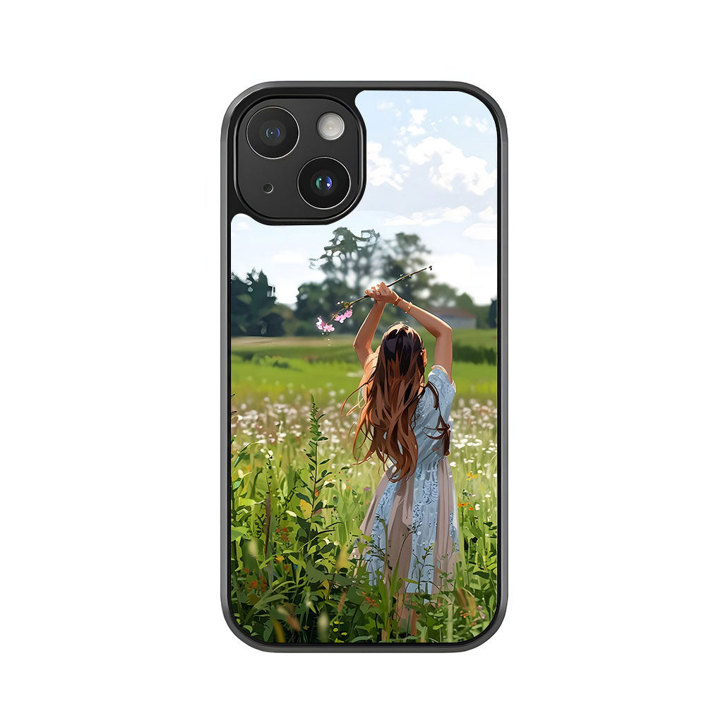 Girl in Field of Flowers Phone Case - Serene Countryside Design Metal Case
