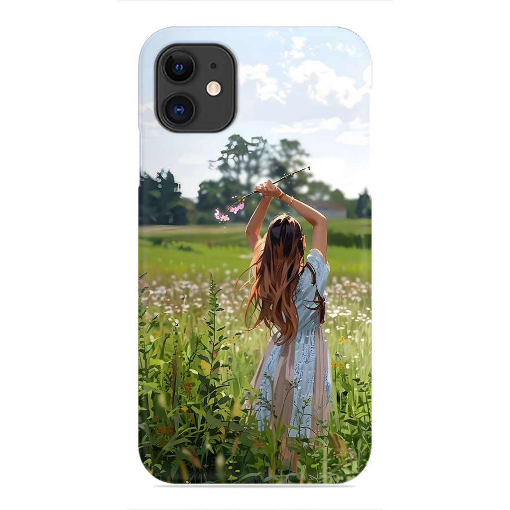 Girl in Field of Flowers Phone Case - Serene Countryside Design