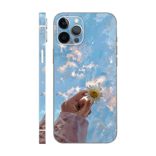 Hand Holding Daisy Phone Case - Blue Sky and Clouds Design 6D Skin