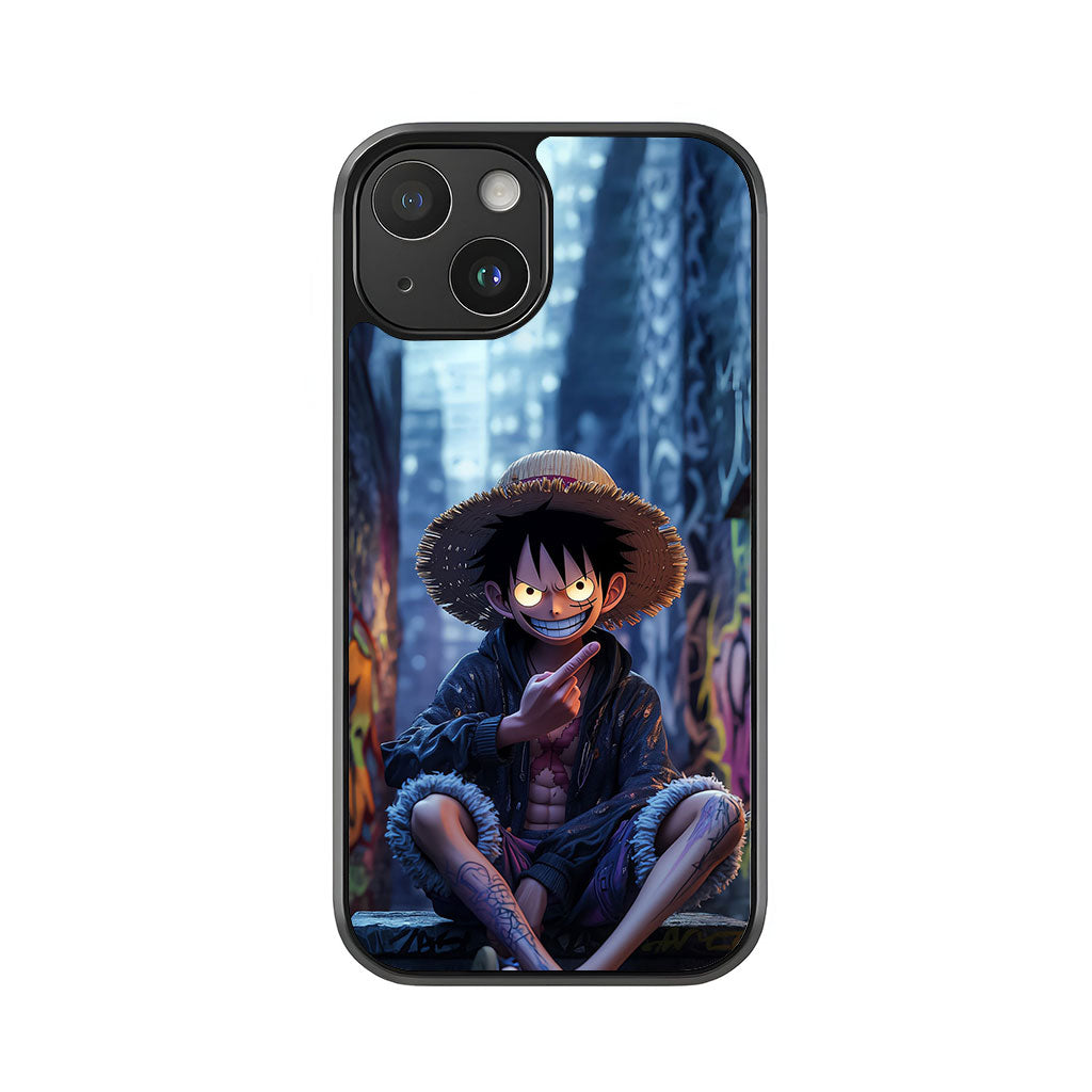 Monkey D. Luffy Urban Phone Case - Graffiti Alley Design Metal Case