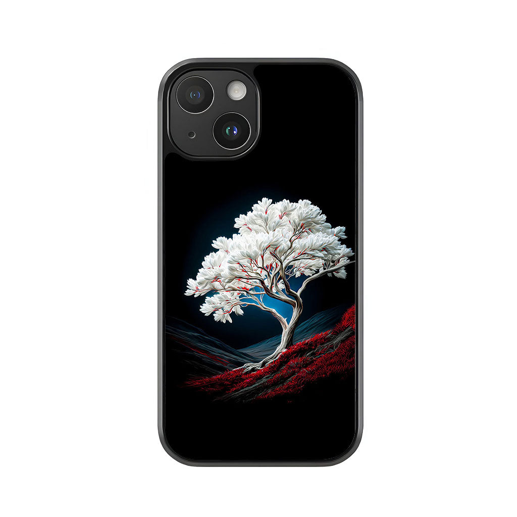 Lone White Tree Phone Case - Red Grass Design Metal Case