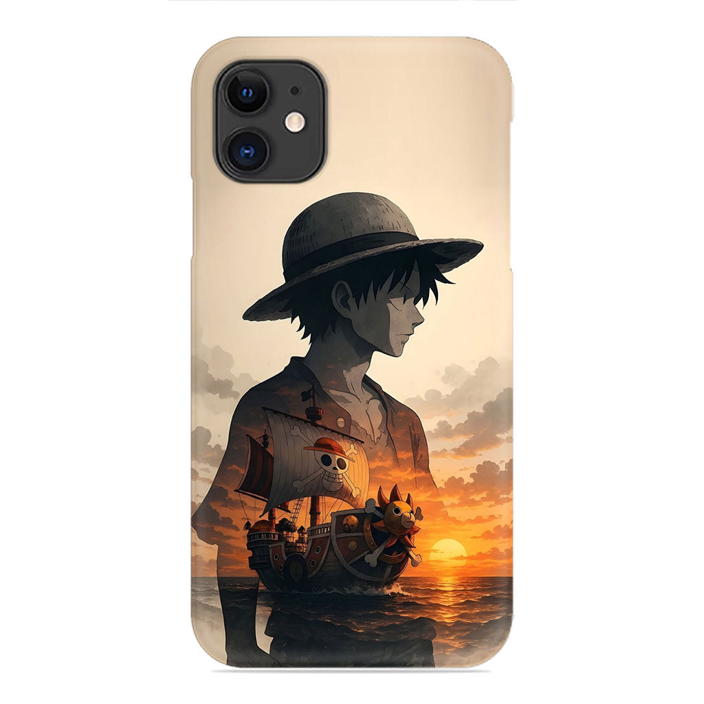 Monkey D. Luffy Silhouette Phone Case - Thousand Sunny Sunset Design
