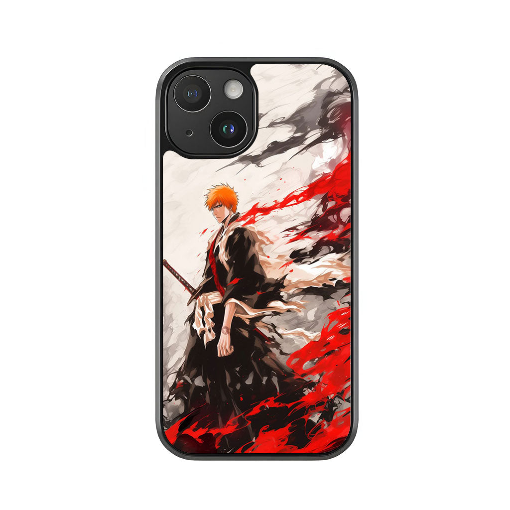 Ichigo Kurosaki Phone Case - Red and Black Splatter Design Metal Case
