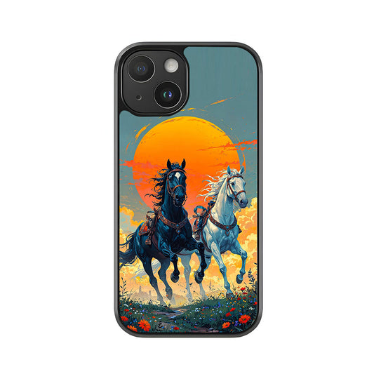 Black and White Horses Phone Case - Sunset Field Design Metal Case