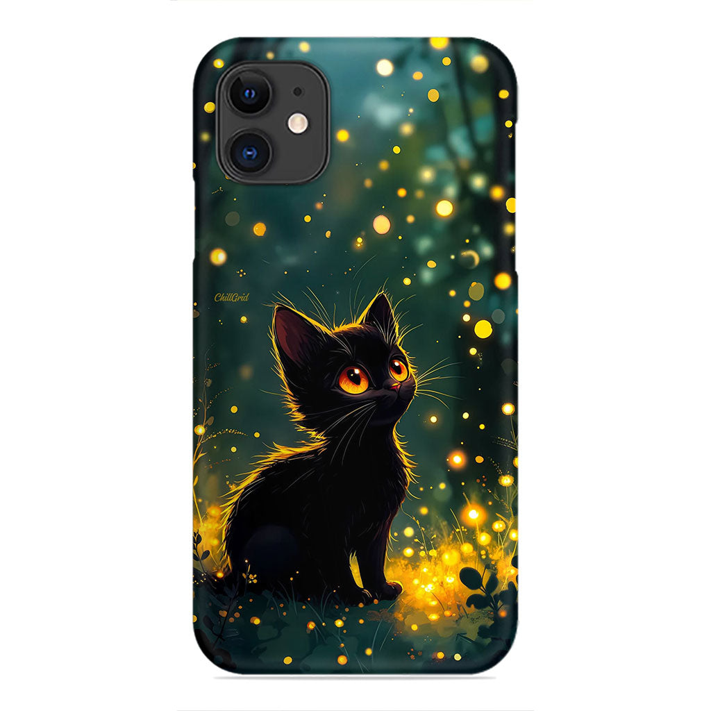 Black Cat Phone Case - Firefly Glow Design