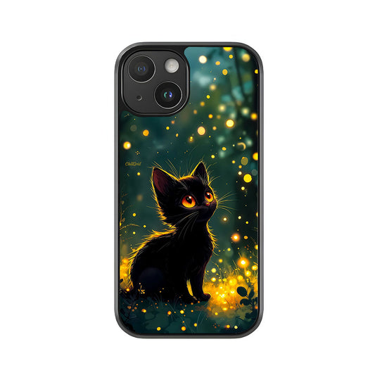 Black Cat Phone Case - Firefly Glow Design Metal Case