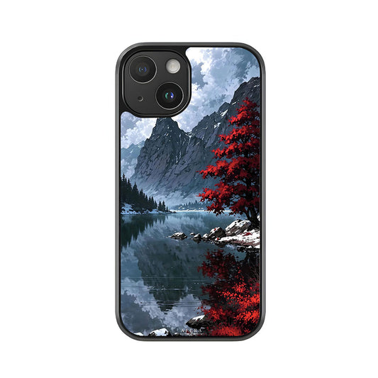 Winter Mountain Phone Case - Red Tree Landscape Design Metal Case