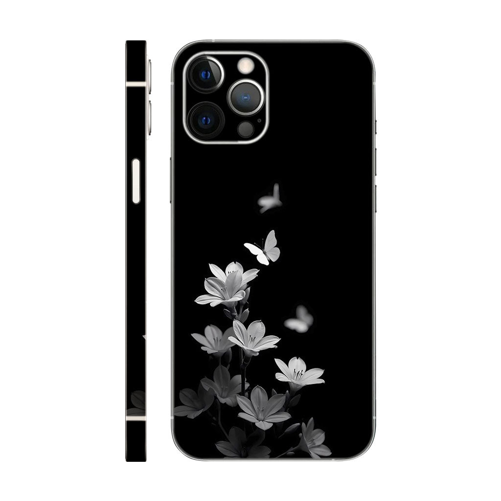 Monochrome Butterfly Phone Case - Black & White Floral Design 6D Skin