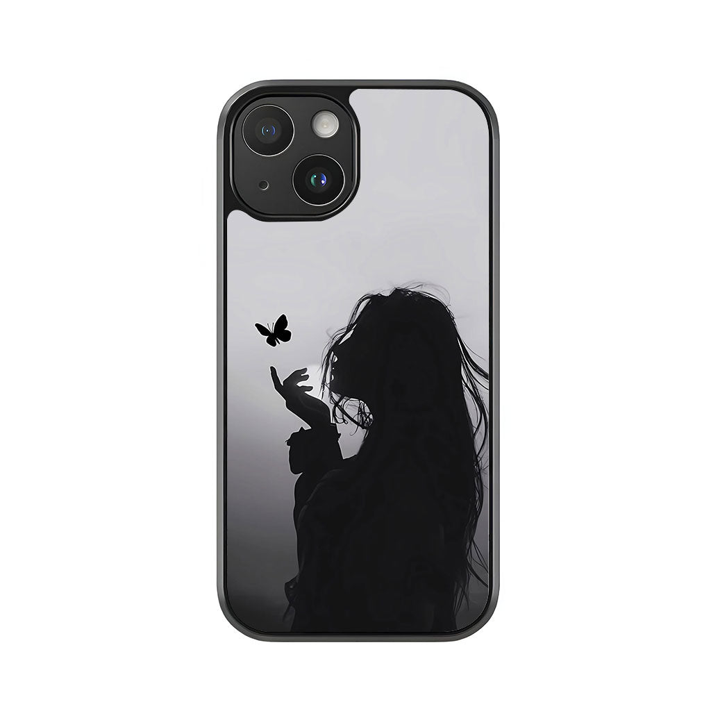 Silhouette Butterfly Phone Case - Black & White Ethereal Design Metal Case