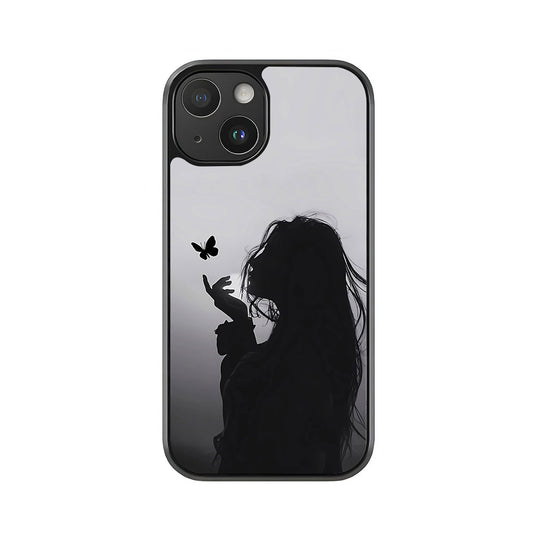 Silhouette Butterfly Phone Case - Black & White Ethereal Design Metal Case