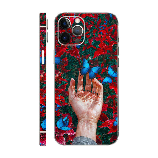 Blue Butterfly Phone Case - Red Foliage Design 6D Skin