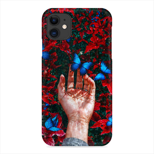 Blue Butterfly Phone Case - Red Foliage Design