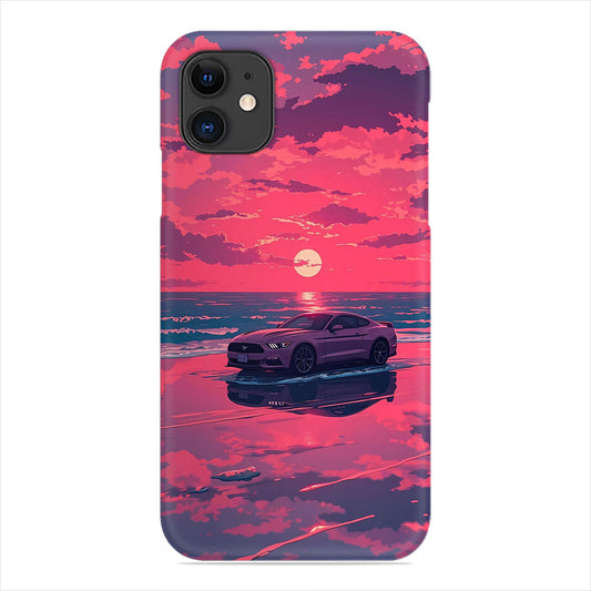 Classic Mustang Phone Case - Pink Sunset Beach Design